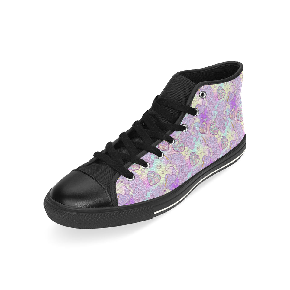 Unicorn Heart Pattern Men's High Top Canvas Shoes Black