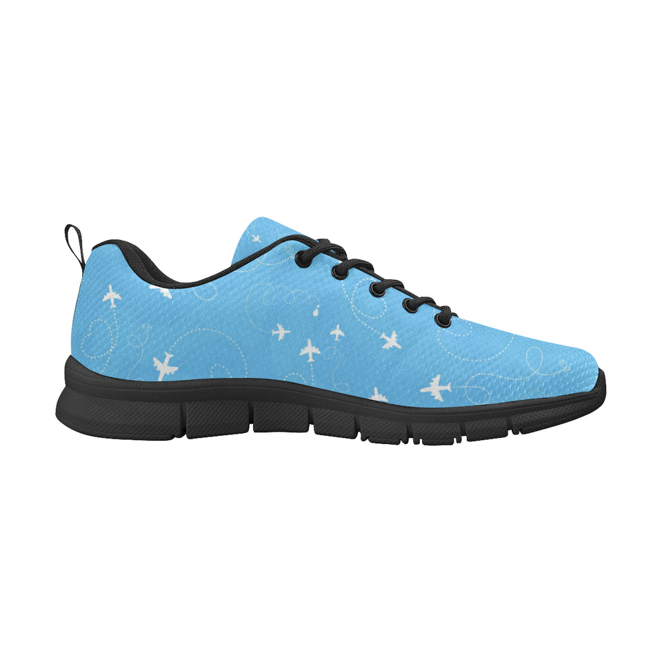 Airplane Pattern Blue Background Men's Sneakers Black