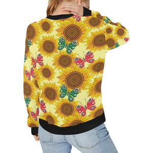 Sunflower Butterfly Pattern Women's Crew Neck Sweatshirt
