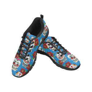 Suger Skull Rose Pattern Men's Sneakers Black