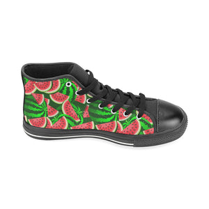 Watermelon Pattern Theme Men's High Top Canvas Shoes Black