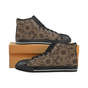 Sun Pattern Theme Men's High Top Canvas Shoes Black