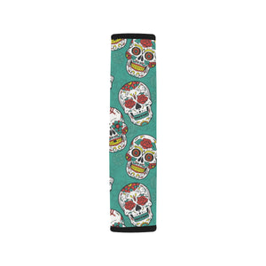 Suger Skull Pattern Green Background Car Seat Belt Cover