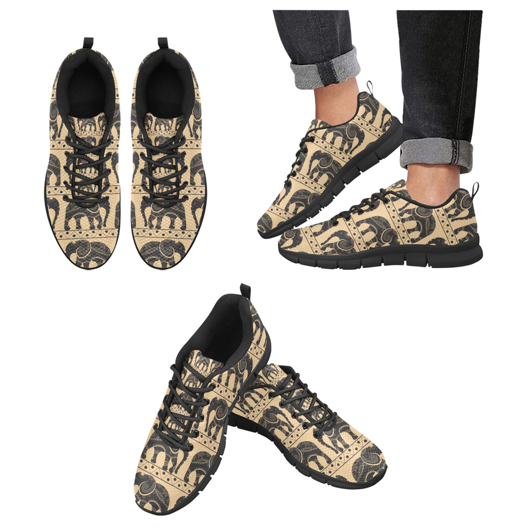 Elephant Pattern Ethnic Motifs Men's Sneakers Black