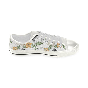 Zebra Hibiscus Pattern Women's Low Top Canvas Shoes White