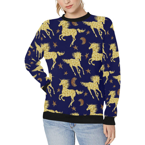 Unicorn Gold Pattern Women's Crew Neck Sweatshirt
