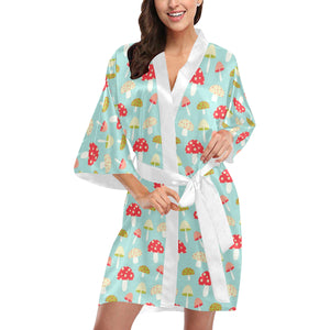 Mushroom Pattern Background Women's Short Kimono Robe