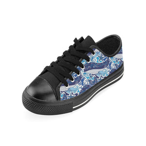 Whale Starfish Pattern Men's Low Top Canvas Shoes Black