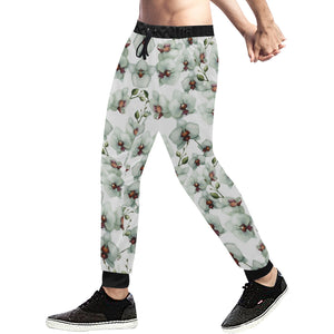 White Orchid Pattern Unisex Casual Sweatpants