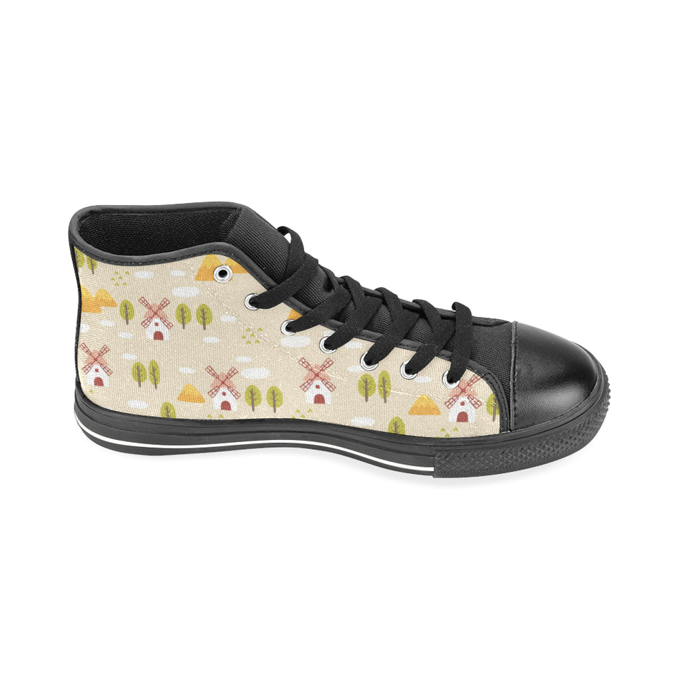 Windmill Pattern Men's High Top Canvas Shoes Black