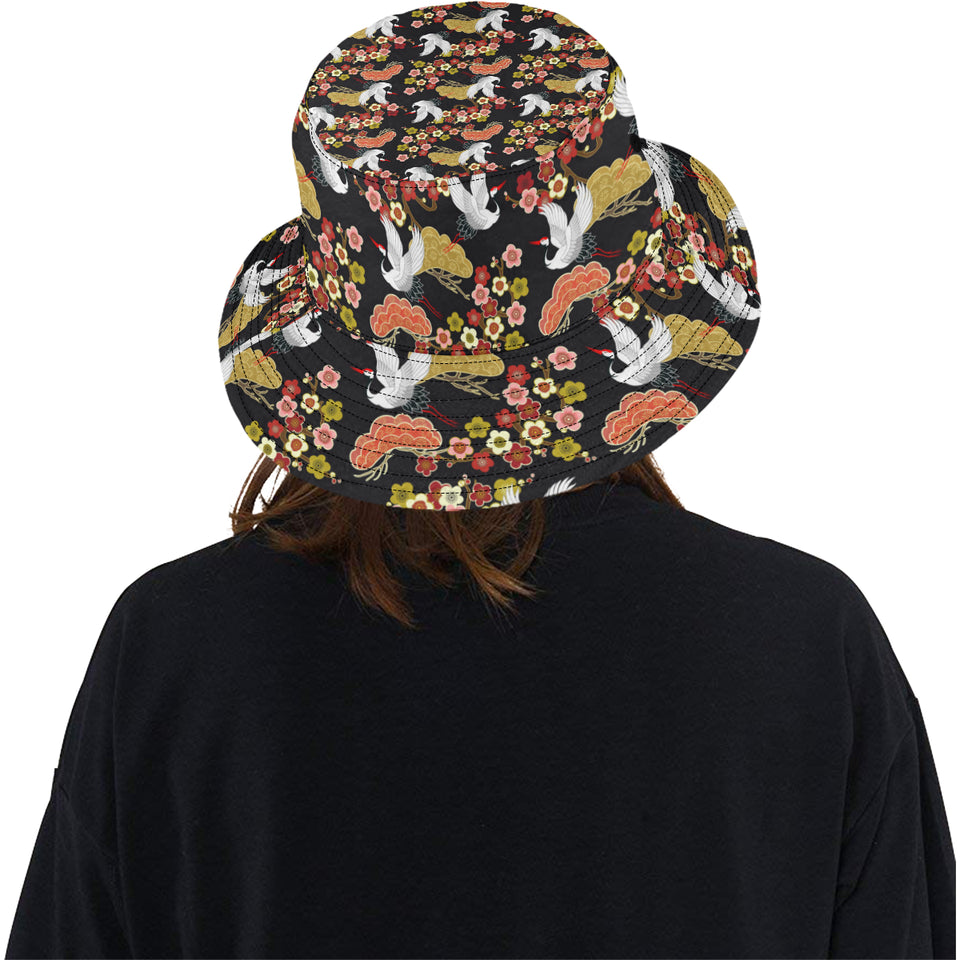 Japanese Crane Pattern Unisex Bucket Hat