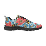 Bee Red and Blue Hibiscus Pattern Men's Sneakers Black