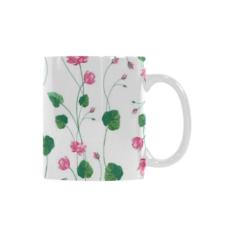 Pink Lotus Waterlily Flower Pattern Classical White Mug (FulFilled In US)