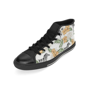 Zebra Hibiscus Pattern Men's High Top Canvas Shoes Black