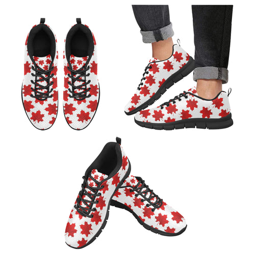 Red Maple Leaves Pattern Men's Sneakers Black