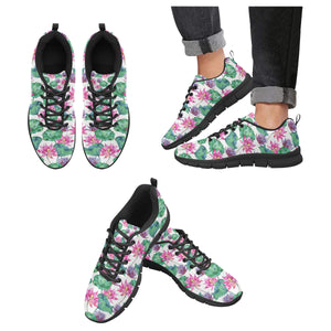 Pink Lotus Waterlily Pattern Men's Sneakers Black