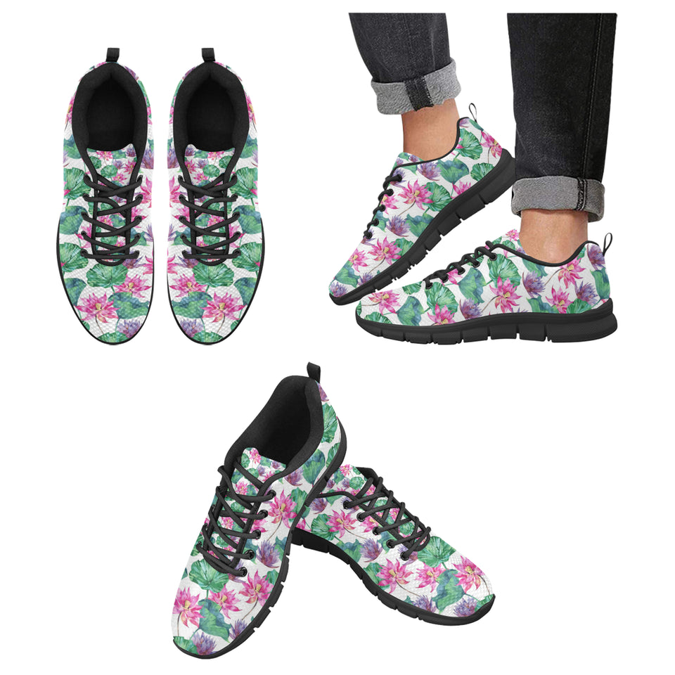 Pink Lotus Waterlily Pattern Men's Sneakers Black