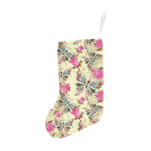 Butterfly Pink Rose Pattern Christmas Stocking