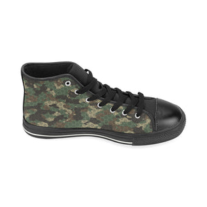 Green Camo Camouflage Honeycomb Pattern Women's High Top Canvas Shoes Black