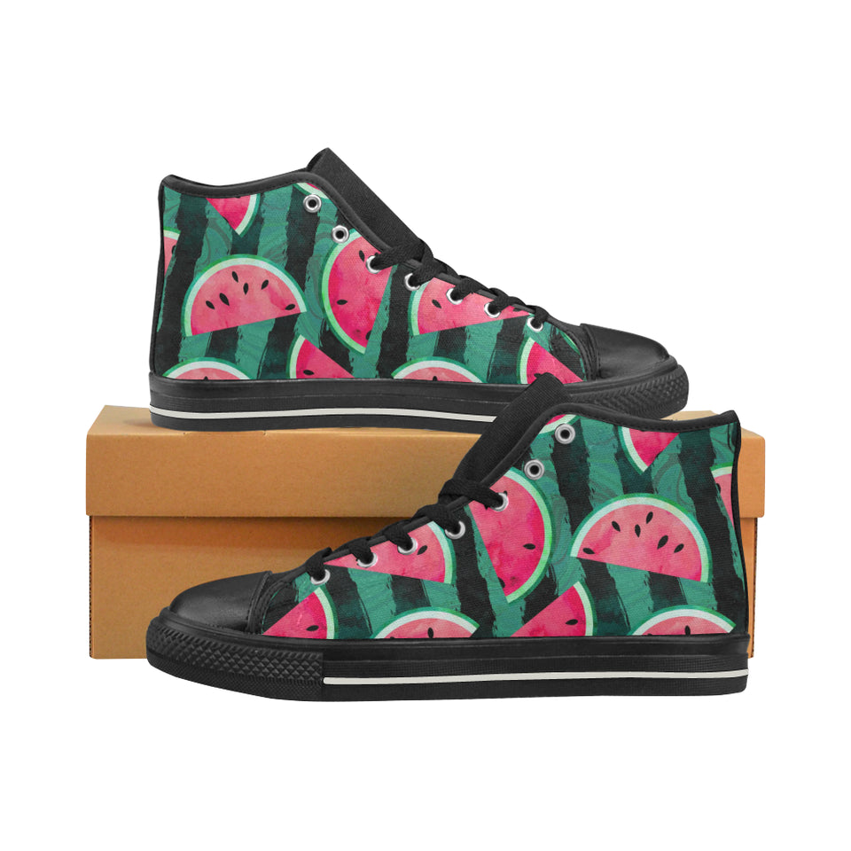 Watermelon Pattern Men's High Top Canvas Shoes Black