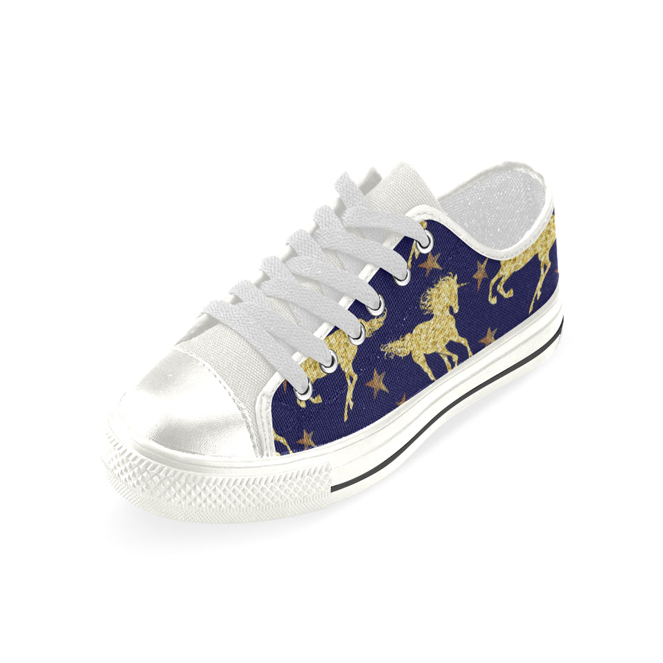 Unicorn Gold Pattern Women's Low Top Canvas Shoes White