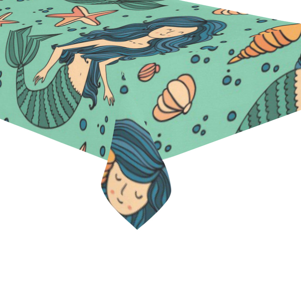 Mermaid Pattern Green Background Tablecloth