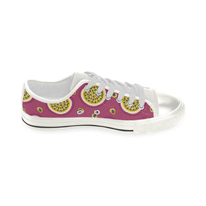 Sliced Passion Fruit Pattern Women's Low Top Canvas Shoes White