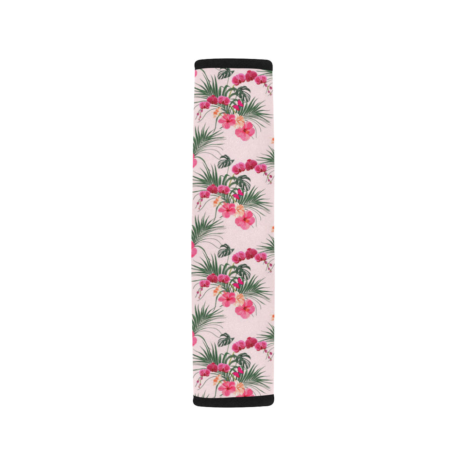 Red Pink Orchid Hibiscus Pattern Car Seat Belt Cover