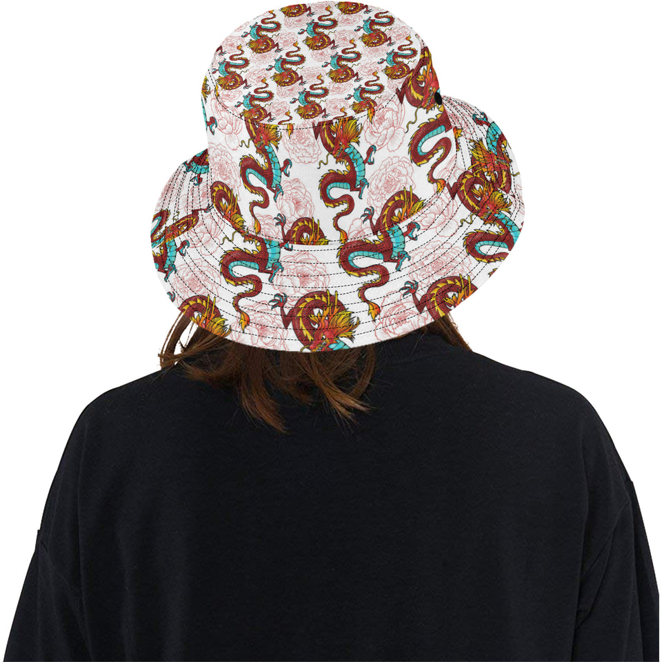 Red Dragon Hibiscus Pattern Unisex Bucket Hat