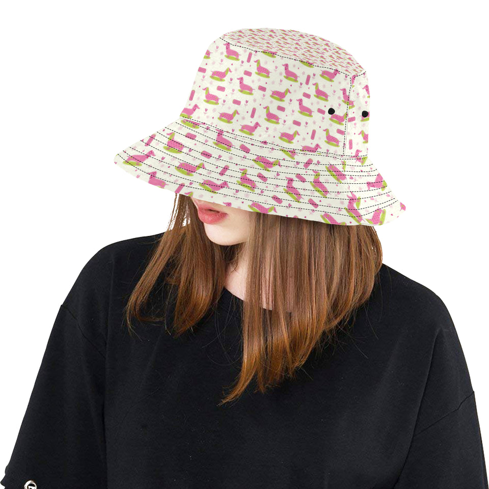 Pink Dachshund Pattern Unisex Bucket Hat