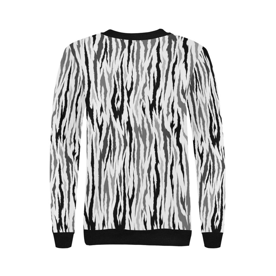 Gray Bengal Tiger Pattern Women's Crew Neck Sweatshirt