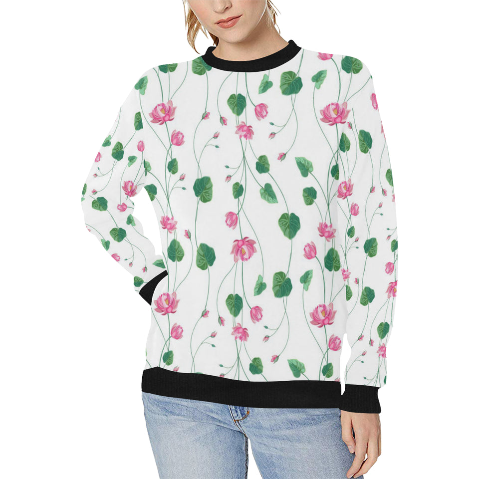 Pink Lotus Waterlily Flower Pattern Women's Crew Neck Sweatshirt