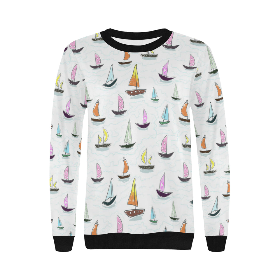 Cute Sailboat Pattern Women's Crew Neck Sweatshirt