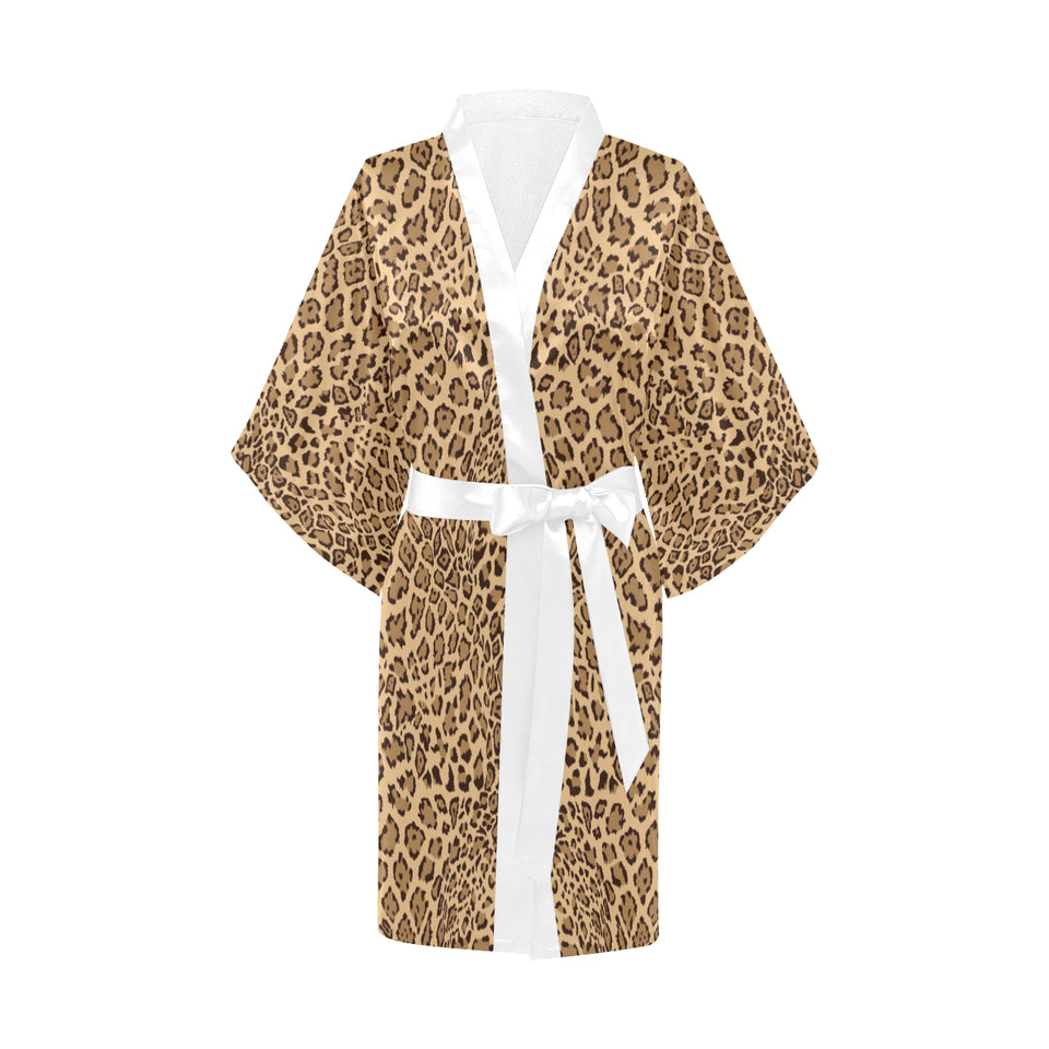 Leopard Skin Texture Pattern Women's Short Kimono Robe
