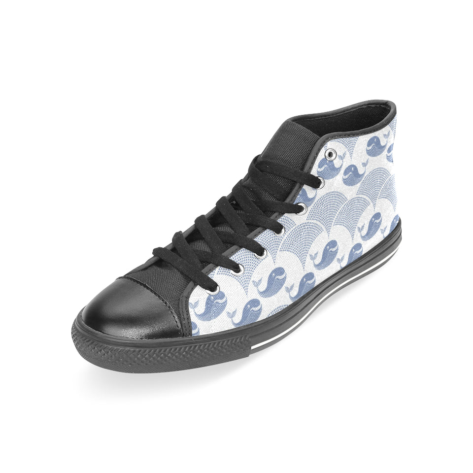 Whale Pattern Women's High Top Canvas Shoes Black