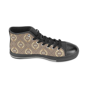 Traditional Boomerang Aboriginal Pattern Men's High Top Canvas Shoes Black