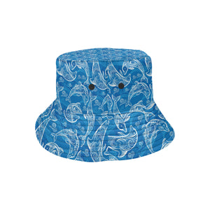 Dolphin Tribal Blue Pattern Unisex Bucket Hat