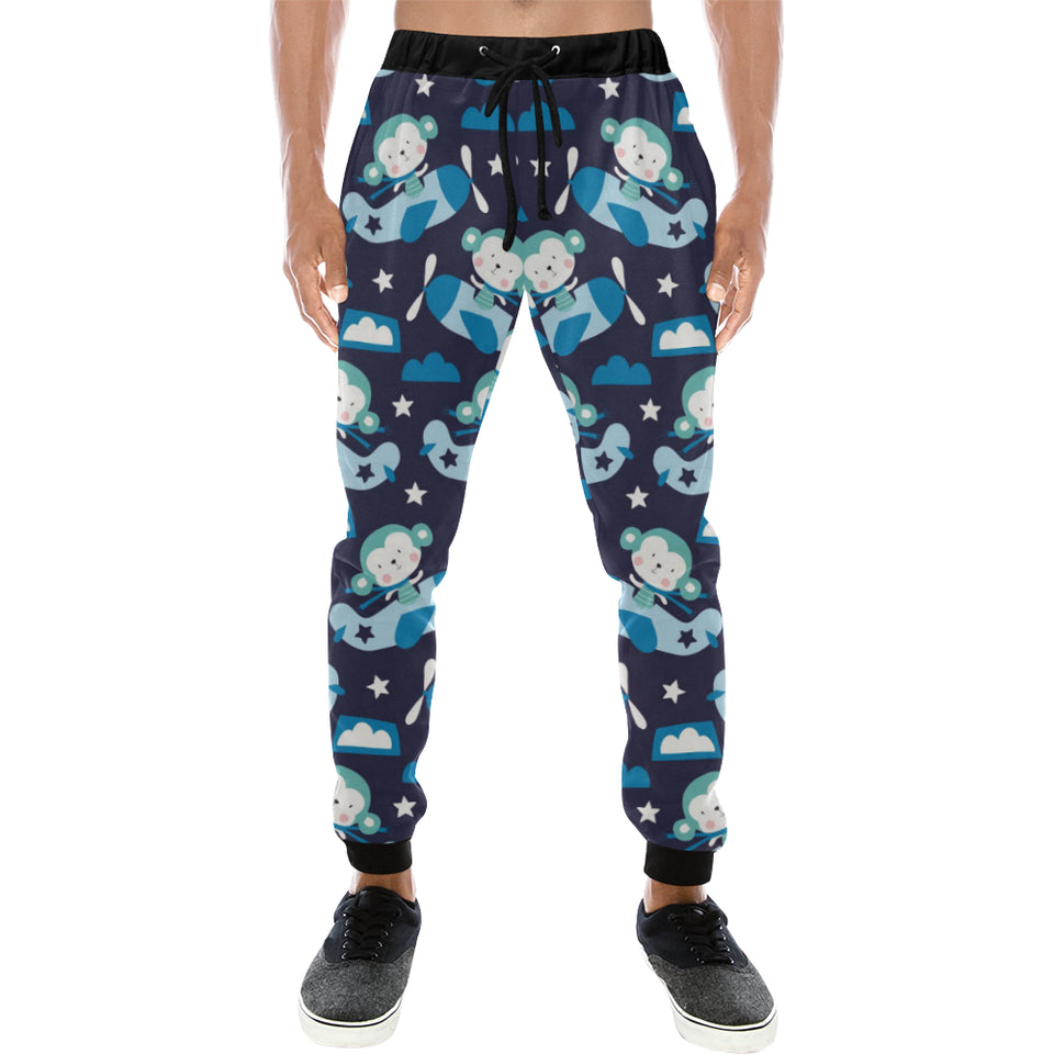 Monkey in Airplane Pattern Unisex Casual Sweatpants