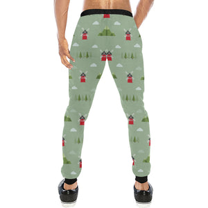 Windmill Green Pattern Unisex Casual Sweatpants