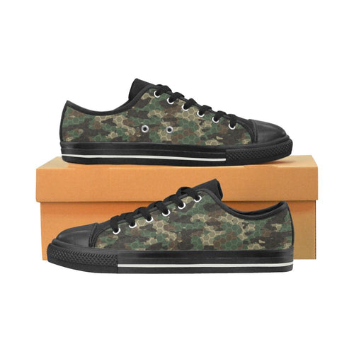 Green Camo Camouflage Honeycomb Pattern Kids' Boys' Girls' Low Top Canvas Shoes Black