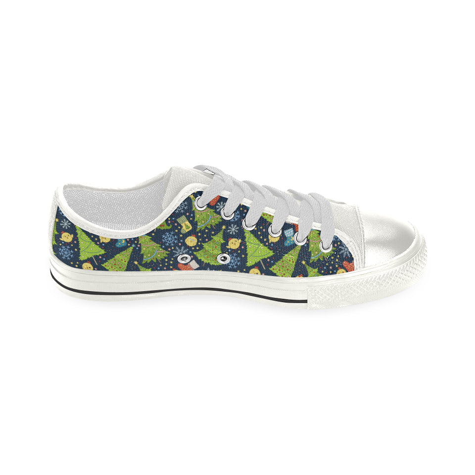 Christmas Tree Snowflake Pattern Women's Low Top Canvas Shoes White