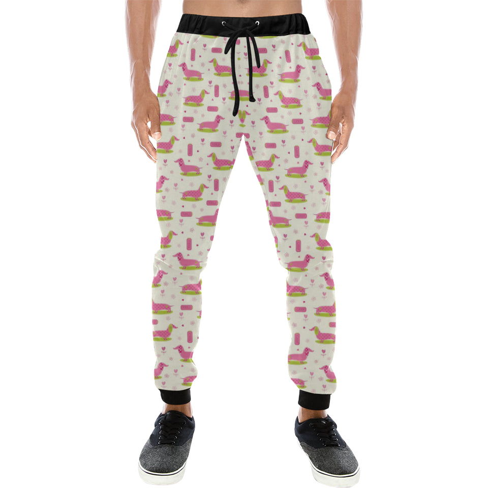 Pink Dachshund Pattern Unisex Casual Sweatpants