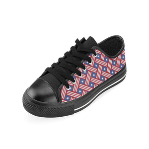 USA Star Stripe Pattern Men's Low Top Canvas Shoes Black