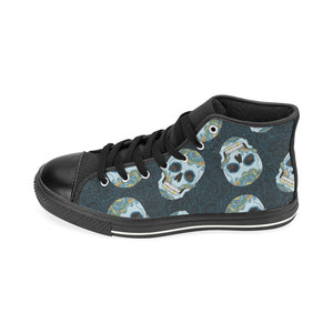 Suger Skull Pattern Women's High Top Canvas Shoes Black