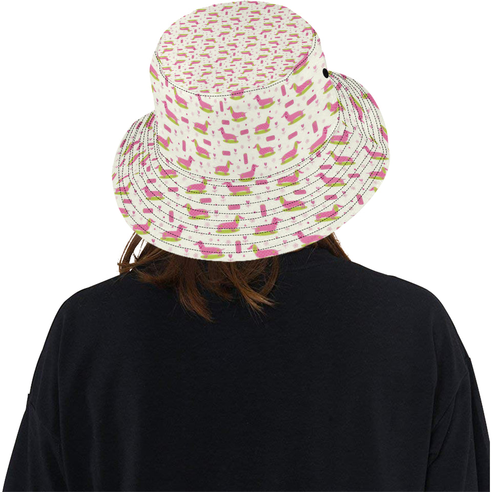 Pink Dachshund Pattern Unisex Bucket Hat