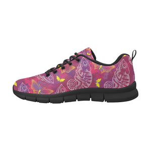 Pink Chameleon Lizard Butterfly Pattern Men's Sneakers Black