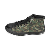 Green Camo Camouflage Honeycomb Pattern Women's High Top Canvas Shoes Black