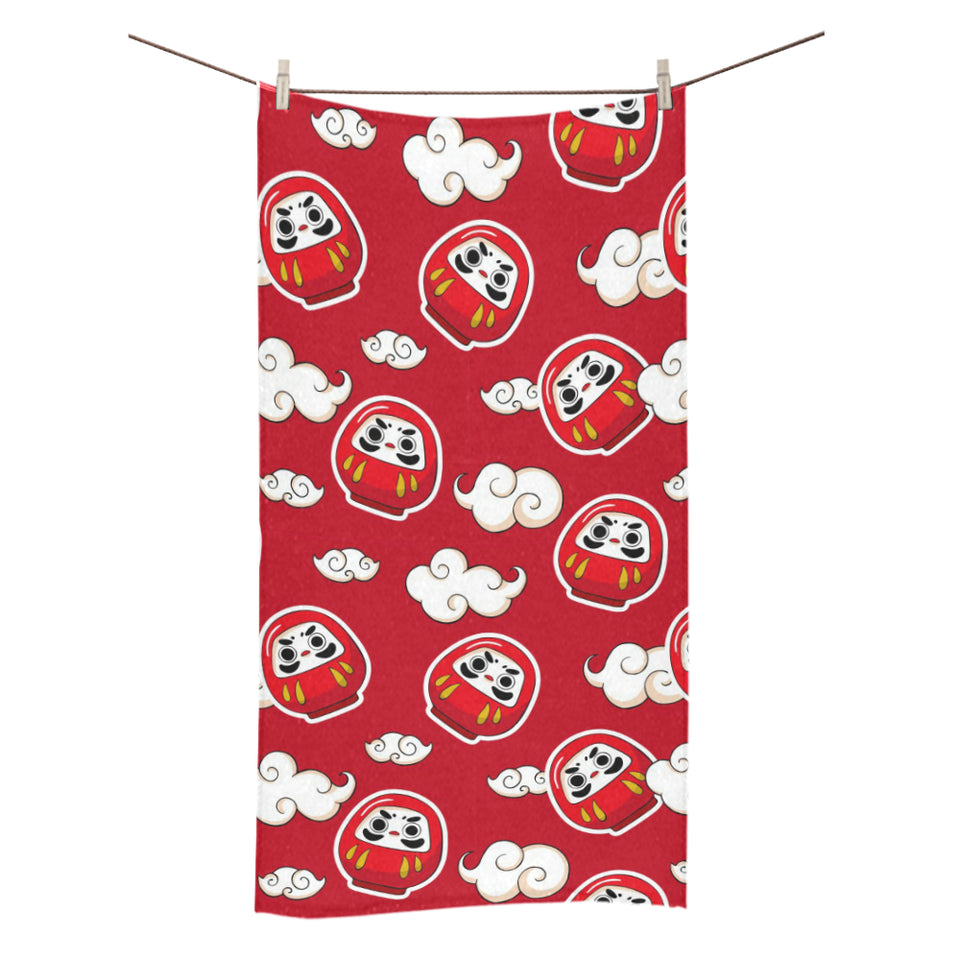 Red Daruma Cloud Pattern Bath Towel