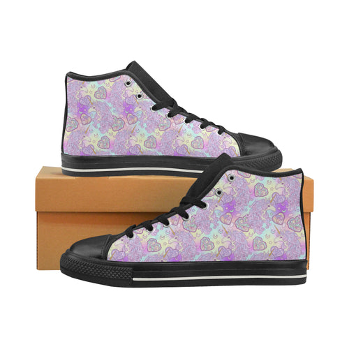 Unicorn Heart Pattern Men's High Top Canvas Shoes Black