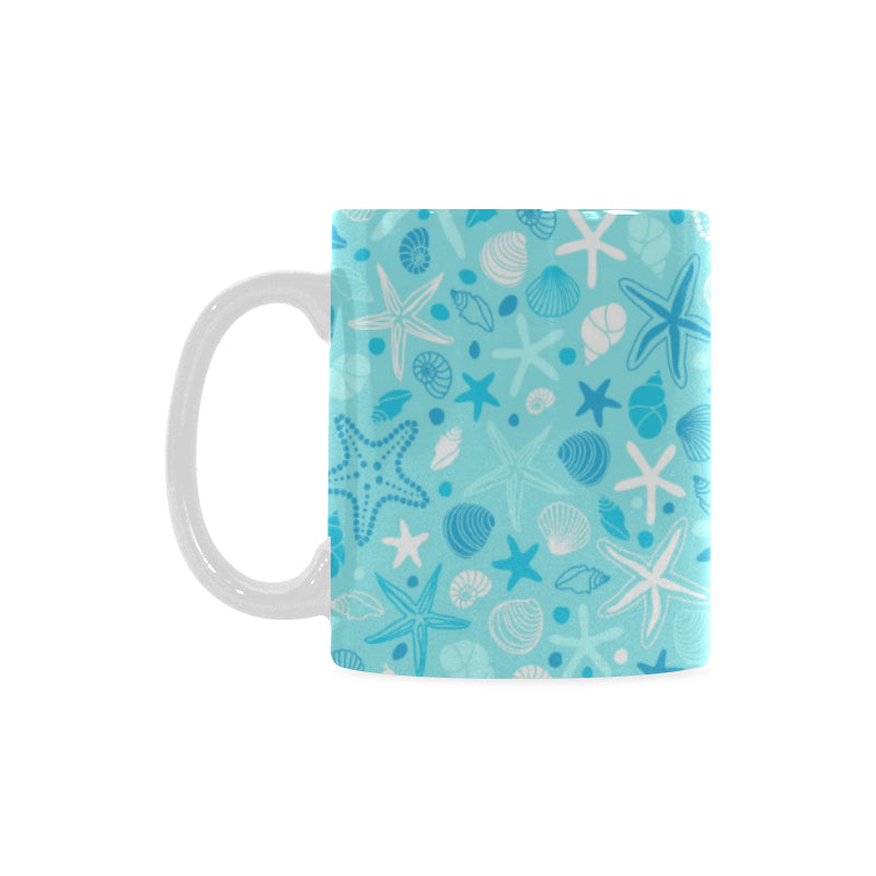 Starfish Shell Blue Theme Pattern Classical White Mug (FulFilled In US)